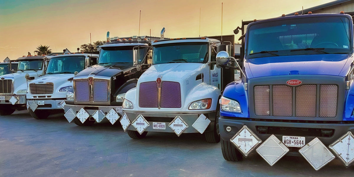 trucks in a line